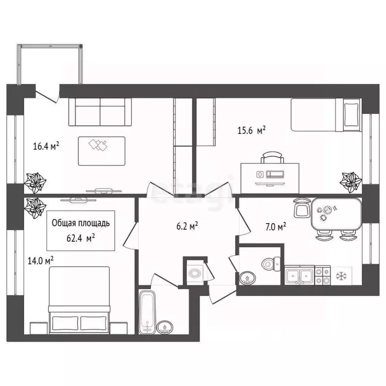 3-к кв. Новосибирская область, Новосибирск просп. Димитрова, 6 (62.4 ... - Фото 2