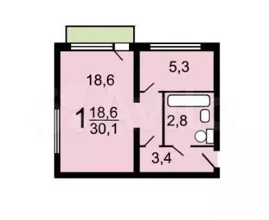 1-к. квартира, 30,1 м, 2/5 эт. - Фото 0