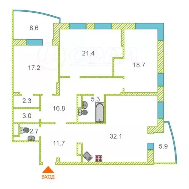 3-комнатная квартира: Тюмень, улица Мельникайте, 30к3 (132 м) - Фото 2