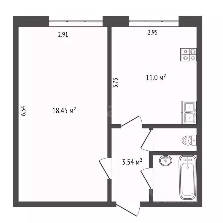 1-к кв. Вологодская область, Череповец Пионерская ул., 23Б (36.2 м) - Фото 2