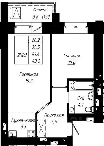 2-к кв. Алтайский край, Барнаул ул. Чернышевского, 189к1 (41.4 м) - Фото 0