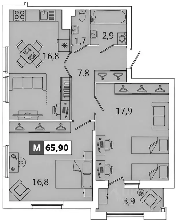 2-к кв. Санкт-Петербург ул. Парфеновская, 14к1 (66.0 м) - Фото 2