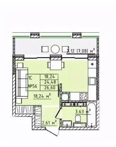 1-к кв. Севастополь ул. Челнокова, 17к2Г (26.6 м) - Фото 2