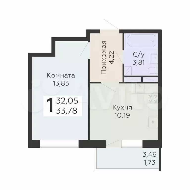 1-к. квартира, 33,8 м, 9/19 эт. - Фото 0