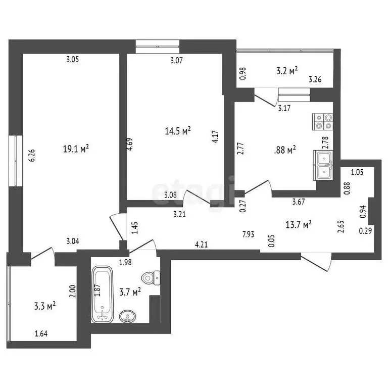 2-комнатная квартира: Стерлитамак, проспект Октября, 85 (60.8 м) - Фото 1