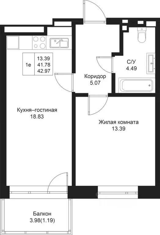 1-к кв. Татарстан, Казань Дом на Исхаки жилой комплекс (42.97 м) - Фото 0