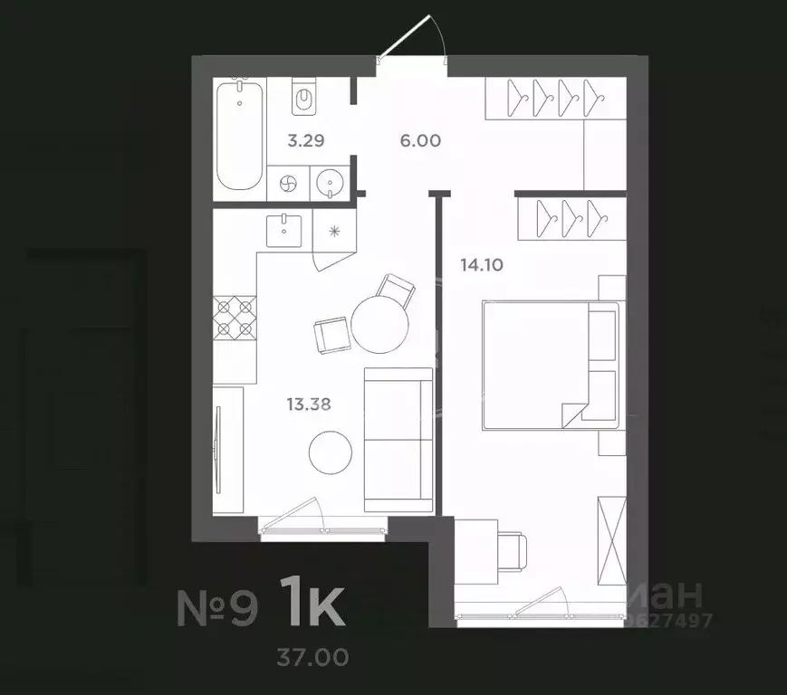 1-к кв. Калининградская область, Гурьевский муниципальный округ, пос. ... - Фото 2