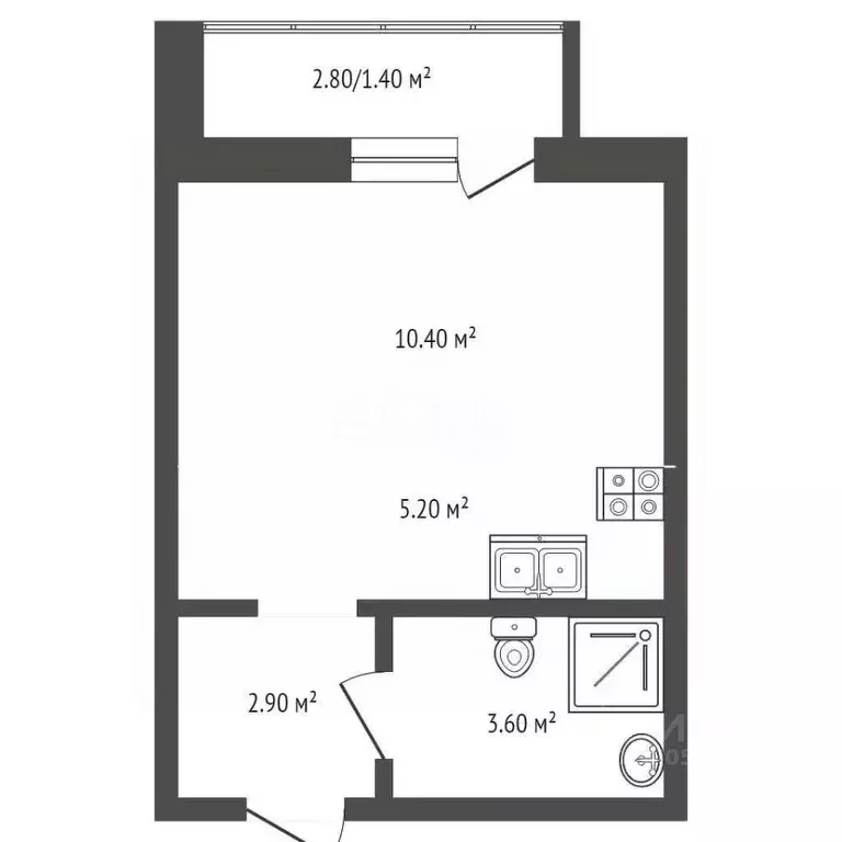Студия Пермский край, д. Кондратово ул. Водопроводная, 4А (23.5 м) - Фото 2