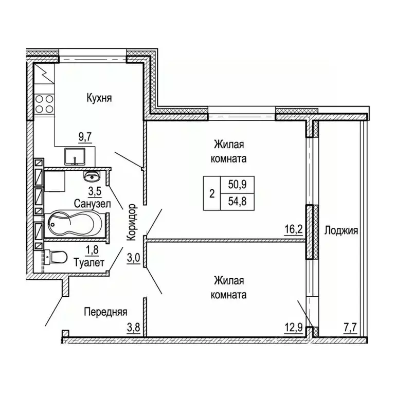 2-к кв. Приморский край, Владивосток На Черняховского жилой квартал,  ... - Фото 1
