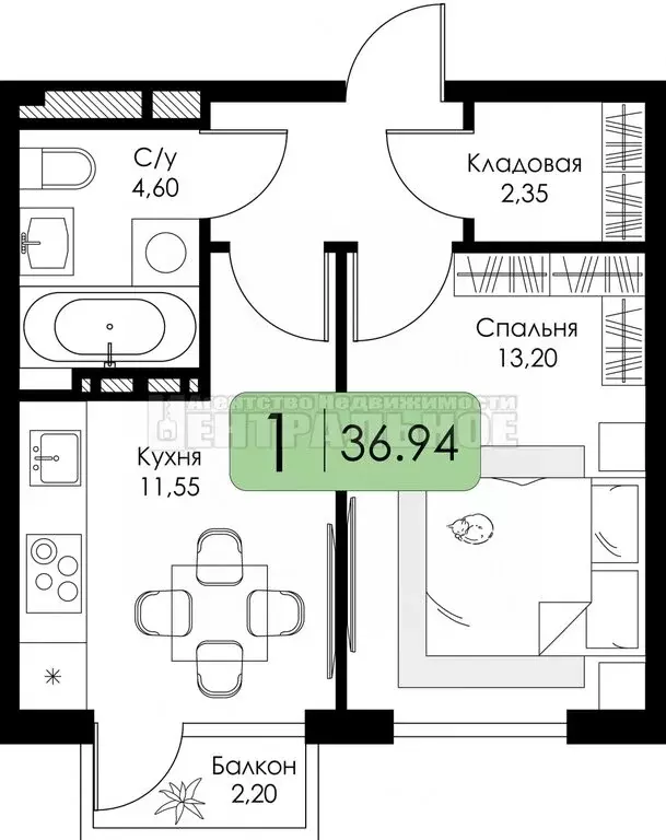 1-комнатная квартира: Смоленск, ЖК Среда (37.69 м) - Фото 2