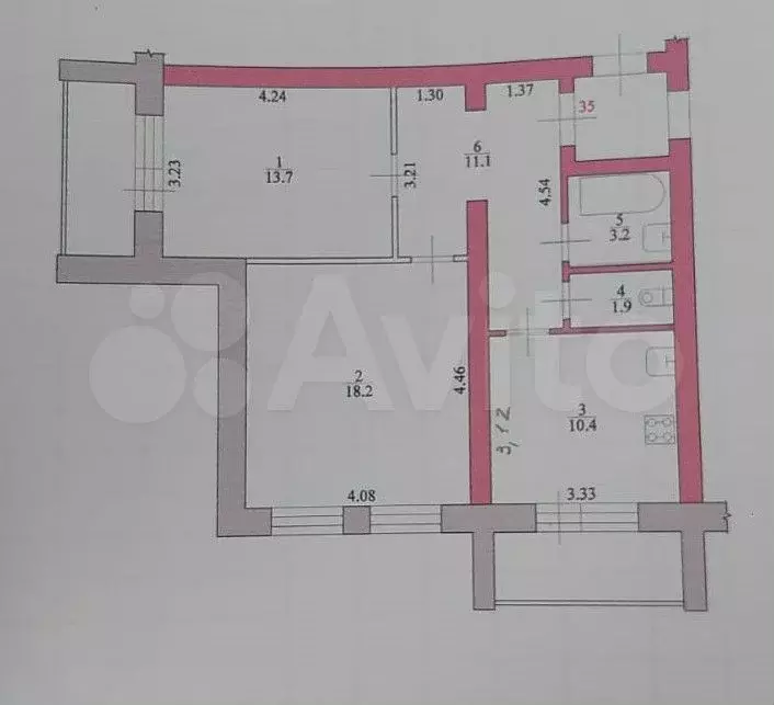 2-к. квартира, 58,5 м, 5/5 эт. - Фото 0