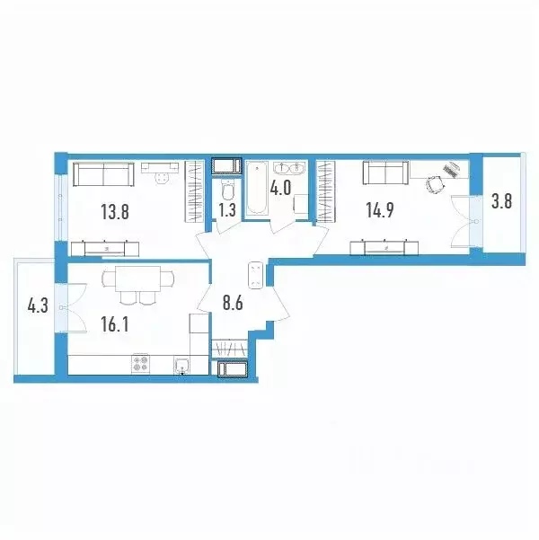 2-к кв. Санкт-Петербург ул. Вадима Шефнера, 4 (62.8 м) - Фото 0