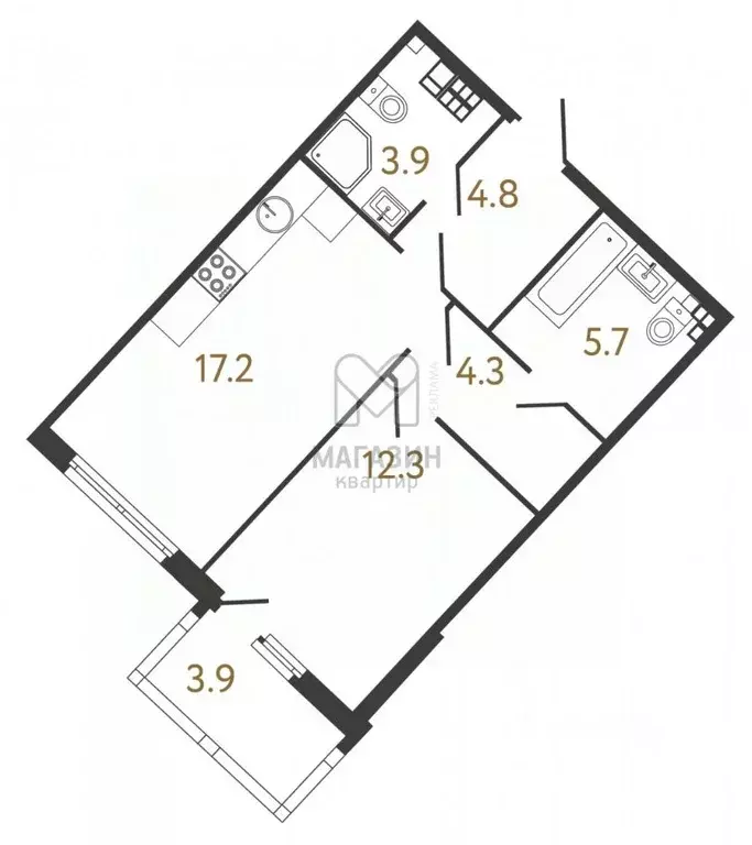 1-к кв. Санкт-Петербург Миргородская ул., 1 (47.9 м) - Фото 2
