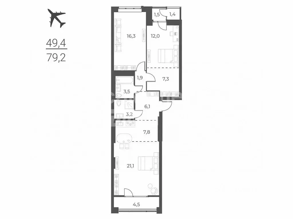 3-к кв. Новосибирская область, Новосибирск ул. Аэропорт, 49 (79.6 м) - Фото 1