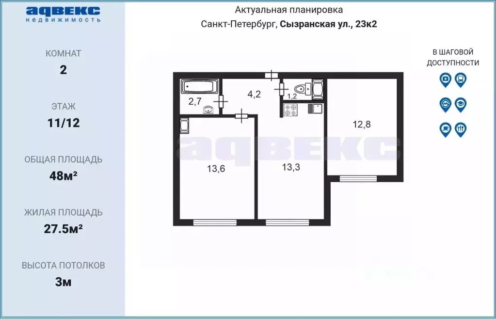2-к кв. Санкт-Петербург Благодатная ул., 50 (48.5 м) - Фото 2