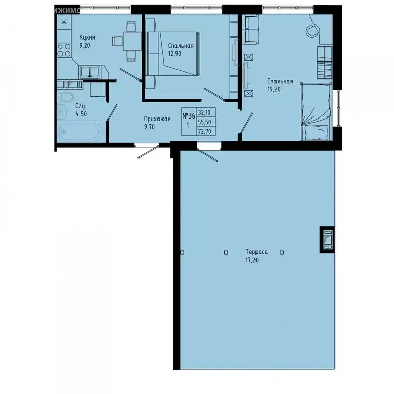 2-комнатная квартира: Коммунар, Железнодорожная улица, 41к1 (72.7 м) - Фото 1