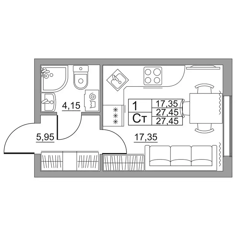 Квартира-студия: Шушары, Московское шоссе, 262к1 (27.45 м) - Фото 0