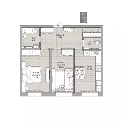 2-комнатная квартира: Новосибирск, Автогенная улица, 75 (61.29 м) - Фото 0