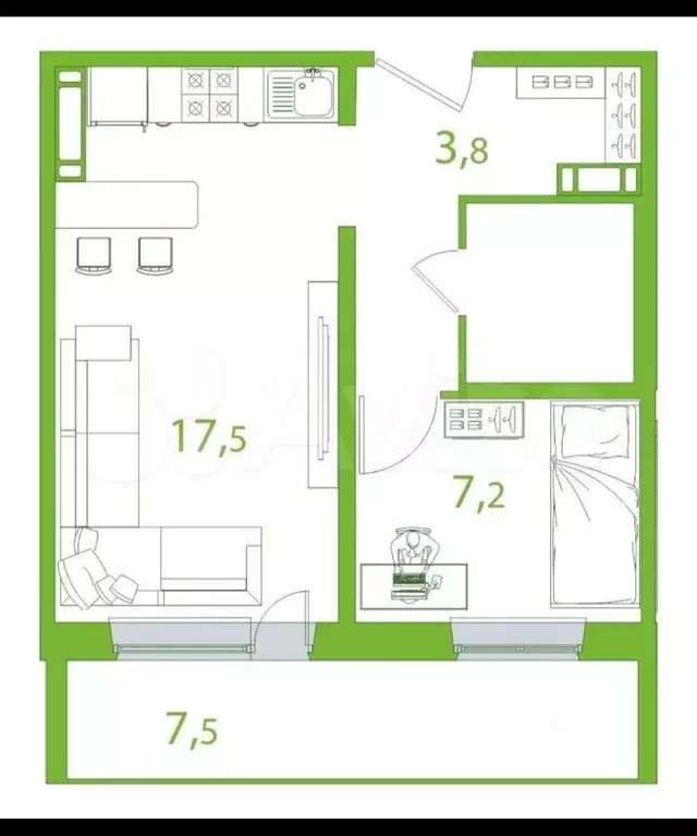 2-к кв. Томская область, Томск ул. Пришвина, 52 (38.0 м) - Фото 1