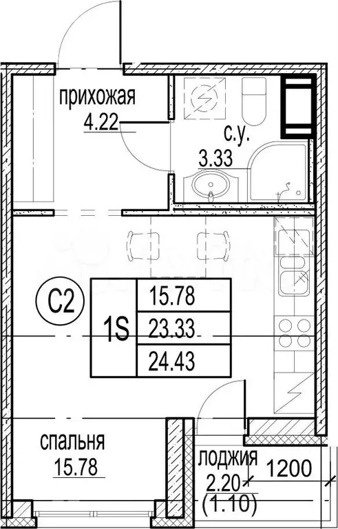 Квартира-студия, 24,4 м, 8/12 эт. - Фото 0