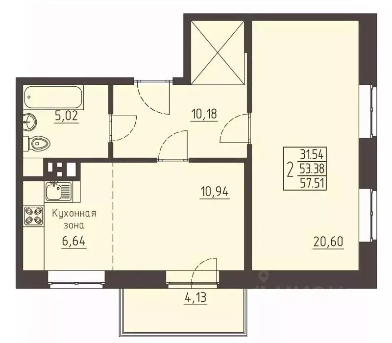 2-к кв. Иркутская область, Иркутск ул. Рылеева, 7 (65.4 м) - Фото 0