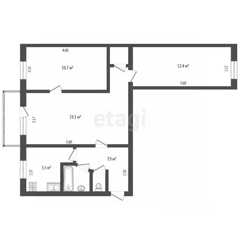 3-к кв. Крым, Симферополь ул. Киевская (57.0 м) - Фото 2
