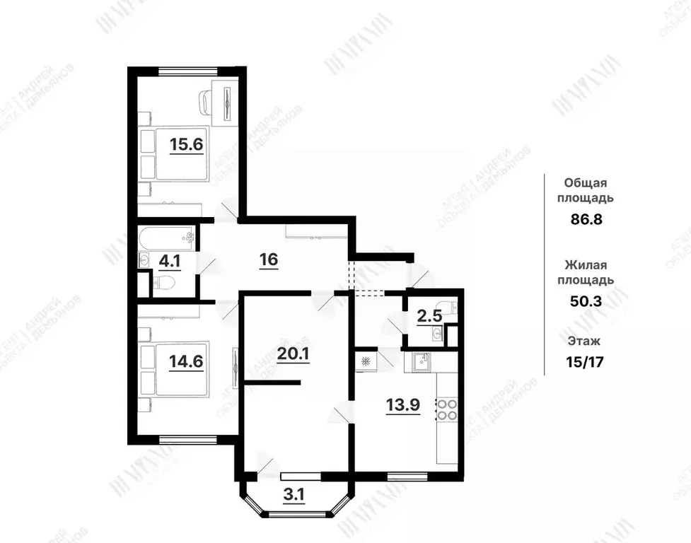 3-к кв. Санкт-Петербург Богатырский просп., 60к2 (86.8 м) - Фото 2