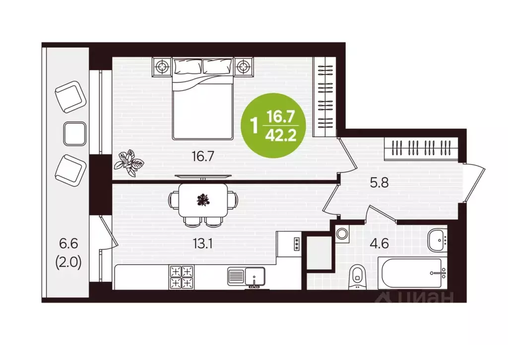 1-к кв. Чувашия, Новочебоксарск ул. 10-й Пятилетки, поз5 (42.2 м) - Фото 2