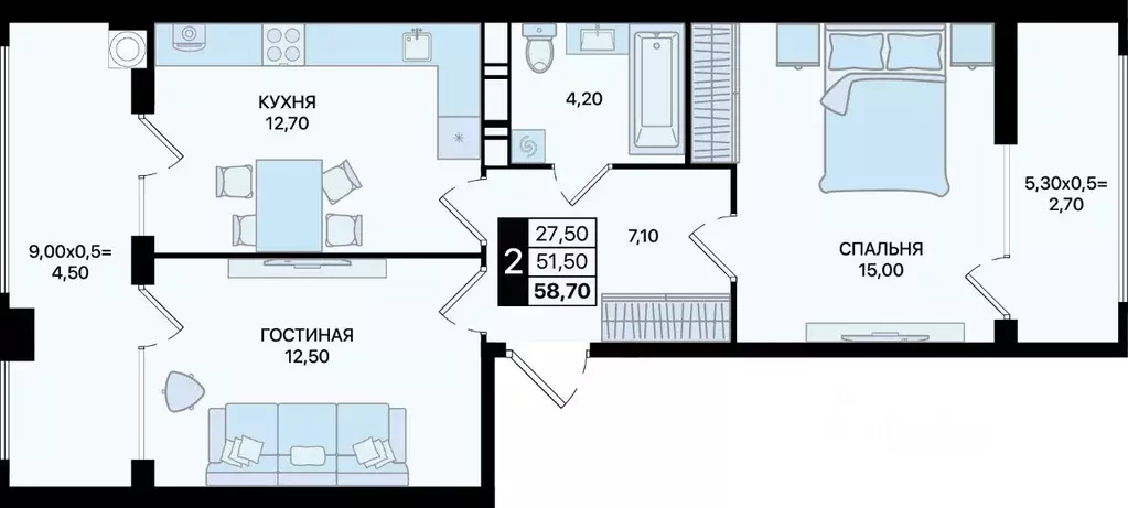 2-к кв. Ростовская область, Ростов-на-Дону Движение61 жилой комплекс ... - Фото 1