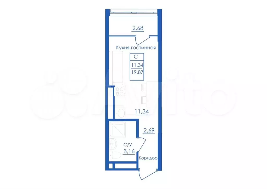 Квартира-студия, 19,9 м, 12/25 эт. - Фото 1