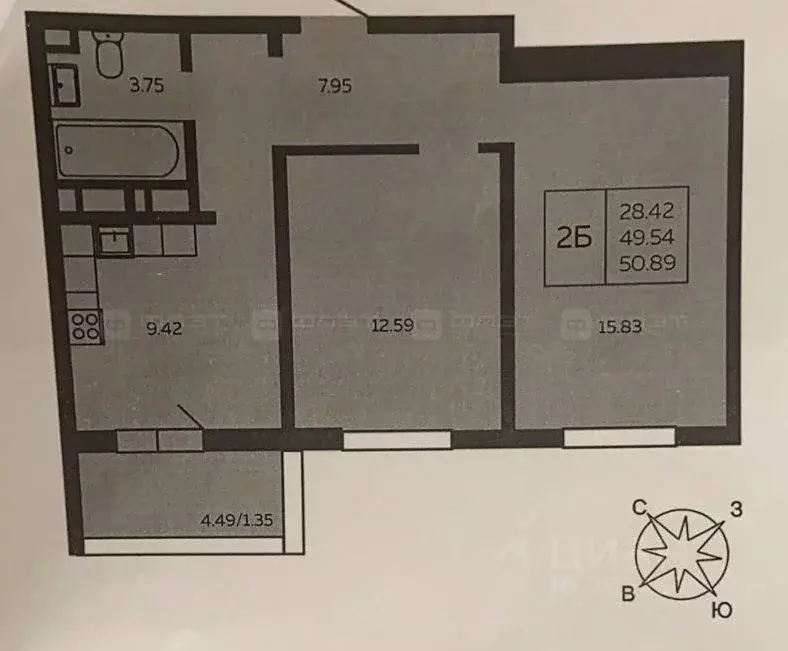 2-к кв. Татарстан, Казань ул. Рашида Нежметдинова, 11к3 (50.9 м) - Фото 2