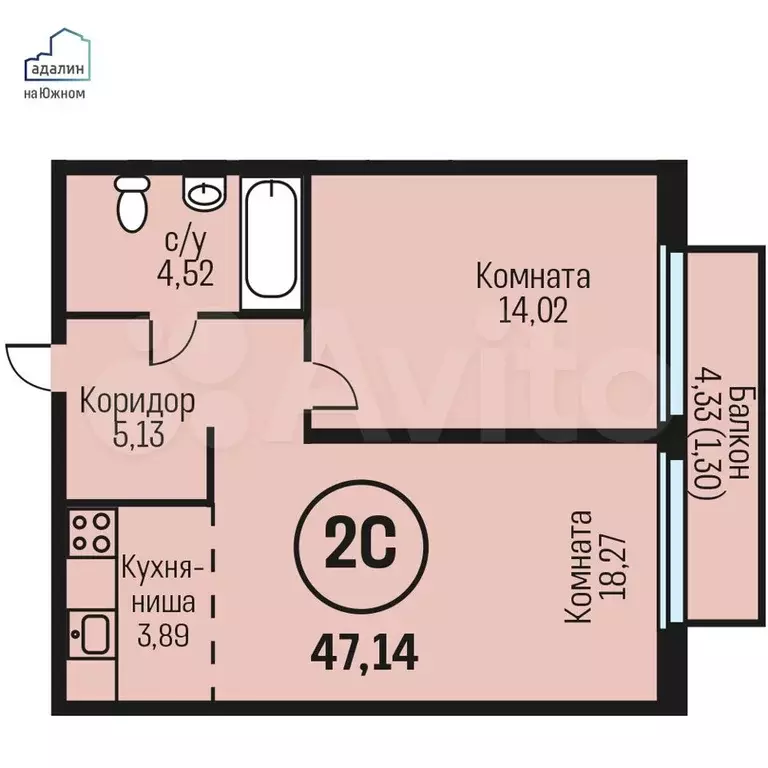 2-к. квартира, 47,1 м, 24/24 эт. - Фото 0