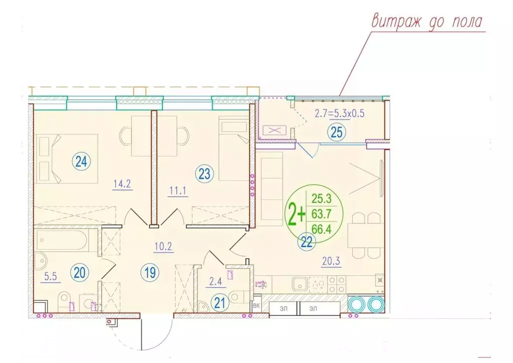 2-к кв. Астраханская область, Астрахань ул. Ахшарумова (66.4 м) - Фото 1