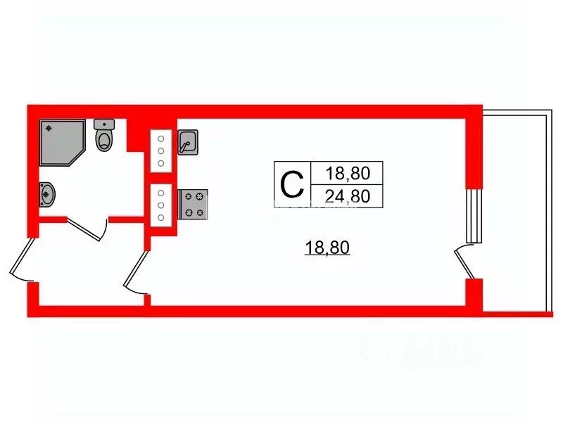 Студия Санкт-Петербург просп. Энергетиков, 9к6 (24.8 м) - Фото 1