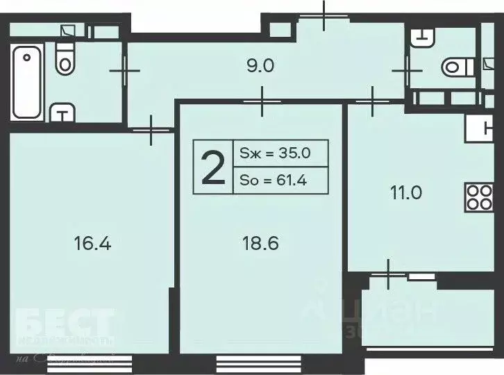 2-к кв. Москва Новочеремушкинская ул., 27 (61.4 м) - Фото 1