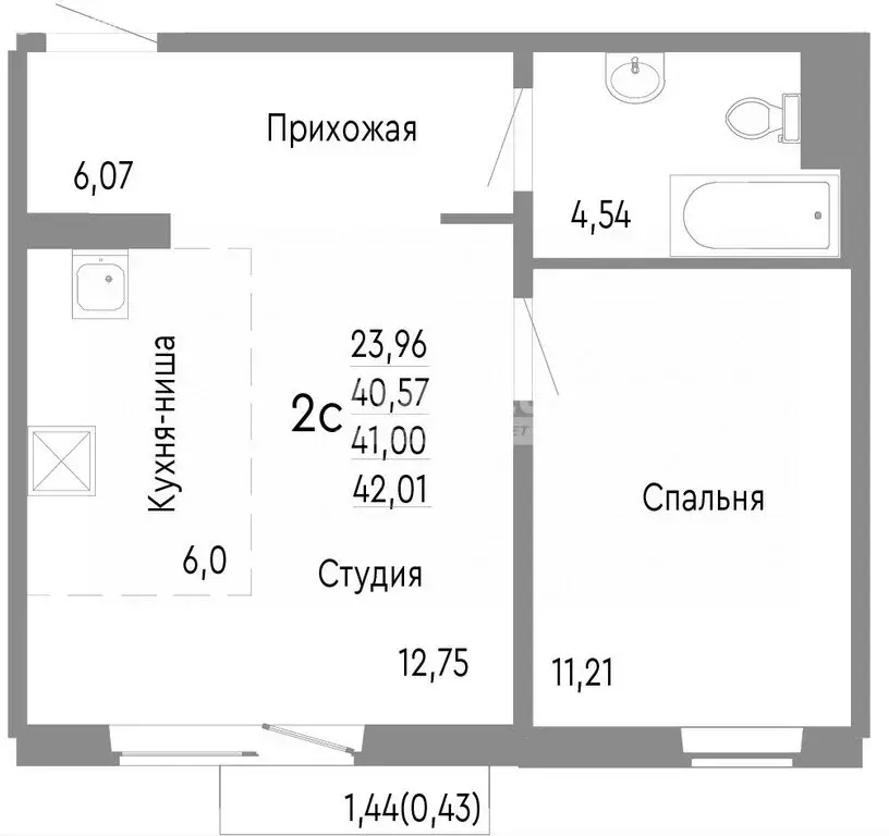 1-комнатная квартира: Челябинск, улица Блюхера, 125А (41 м) - Фото 0