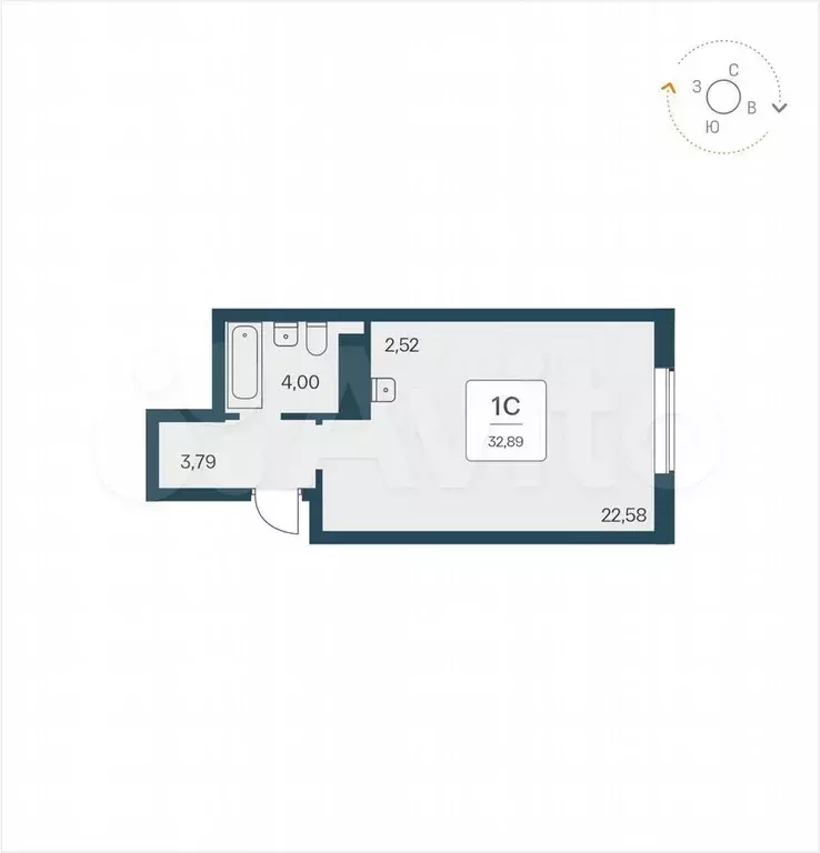 Апартаменты-студия, 32,9 м, 18/25 эт. - Фото 0