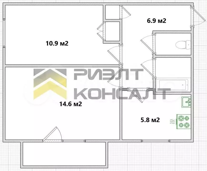 2-к. квартира, 41,7 м, 7/9 эт. - Фото 0