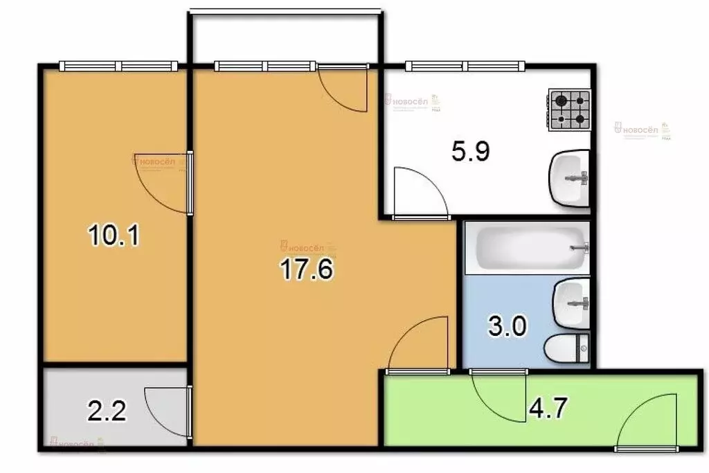 2-комнатная квартира: Берёзовский, улица Анучина, 1 (42.9 м) - Фото 1