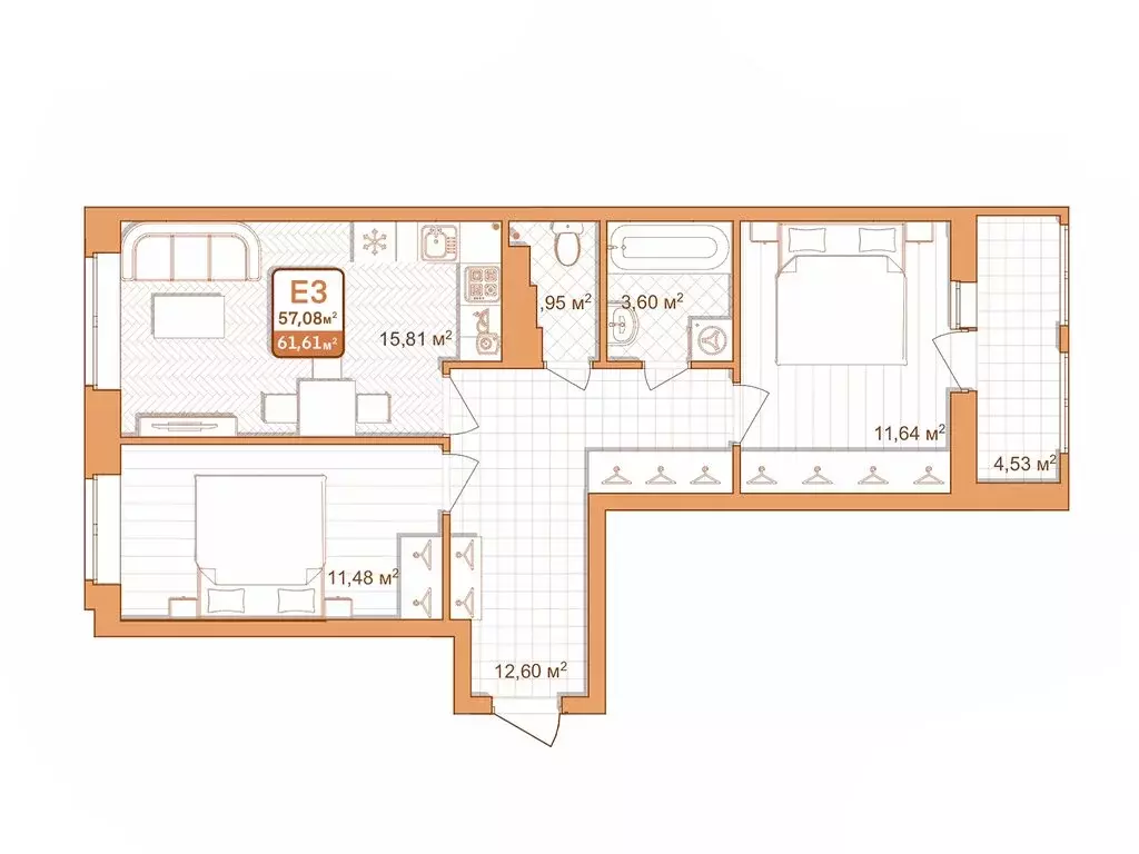 2-комнатная квартира: Тула, 2-й Клинской проезд, 8 (57.3 м) - Фото 0