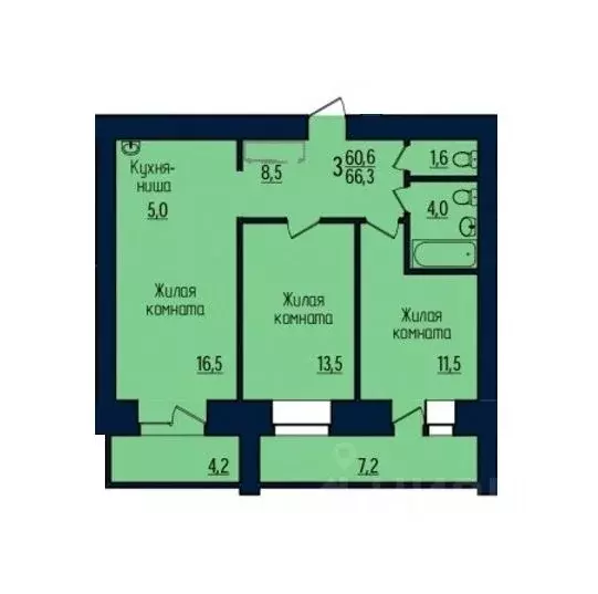 3-к кв. Амурская область, Благовещенск Северная ул., 103 (66.3 м) - Фото 1