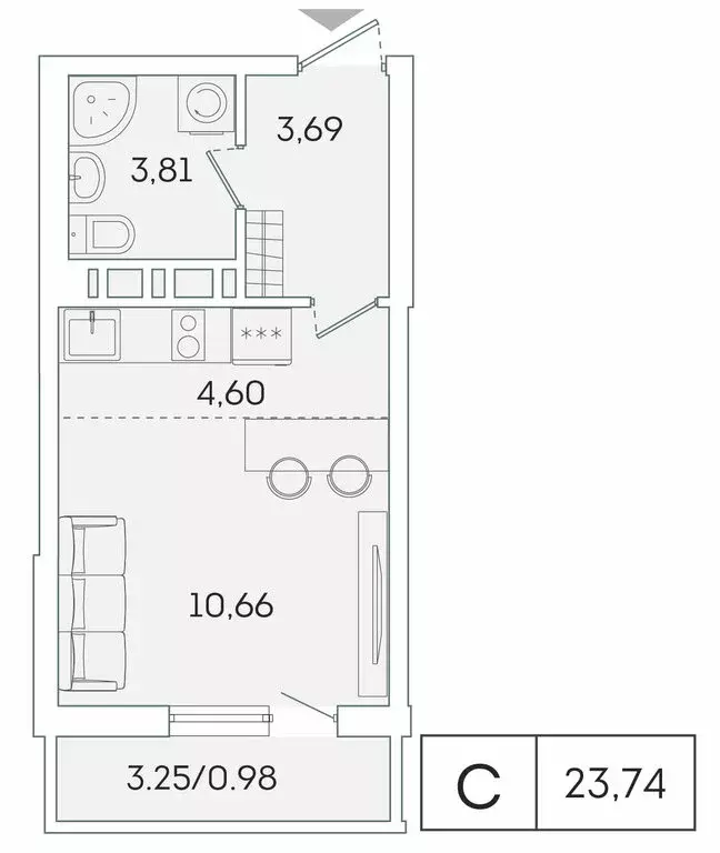 Квартира-студия: Мурино, Екатерининская улица, 11 (22.7 м) - Фото 0
