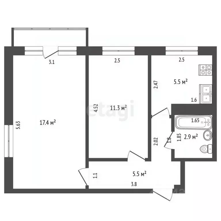 2-к кв. Алтайский край, Барнаул ул. Георгия Исакова, 171 (44.0 м) - Фото 2