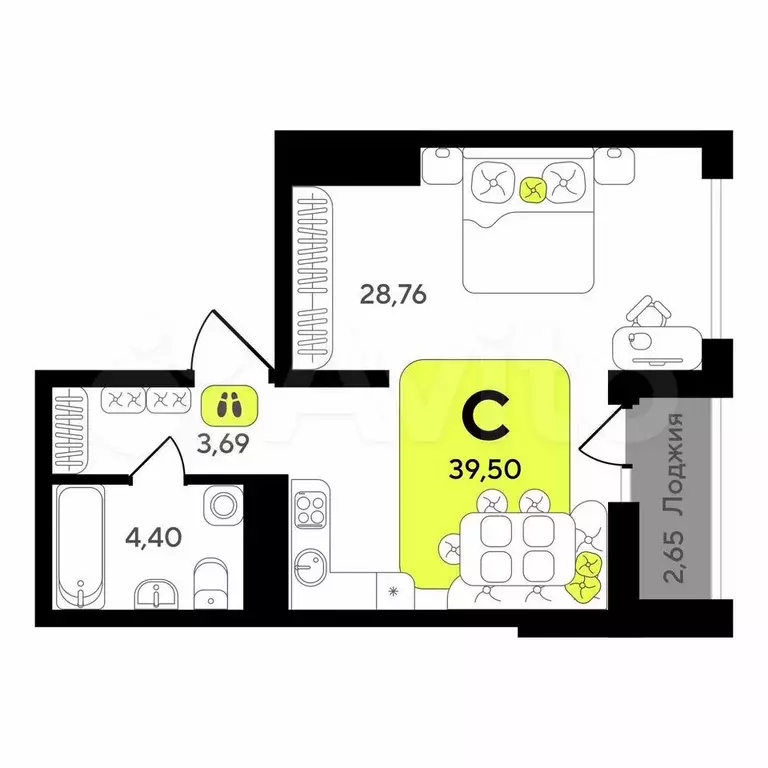 Квартира-студия, 39,5 м, 17/17 эт. - Фото 0