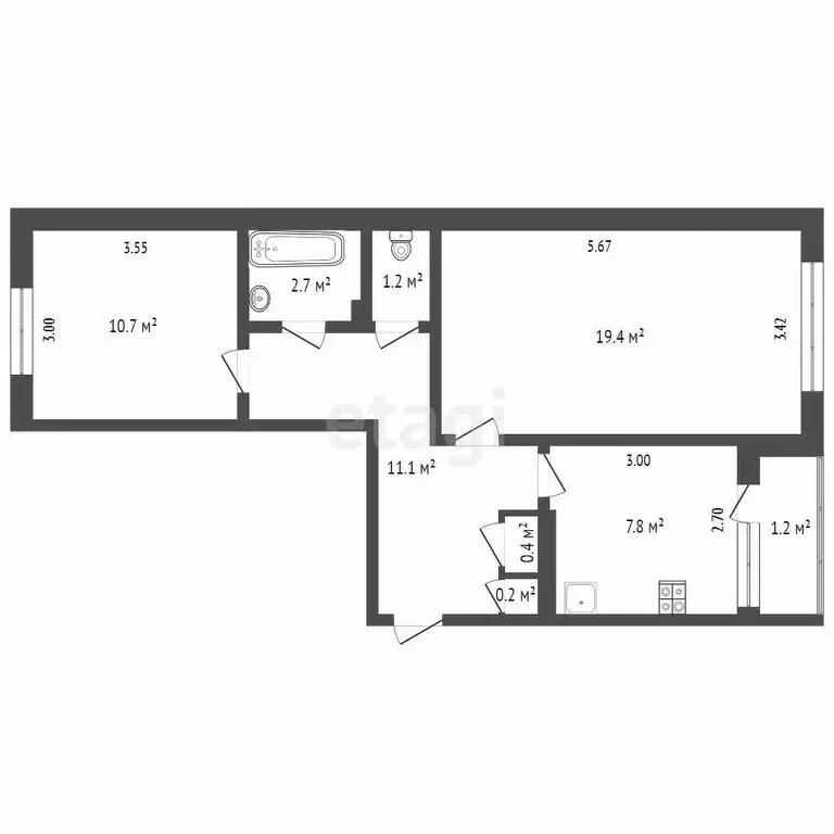 2-комнатная квартира: Тверь, бульвар Гусева, 7 (54.9 м) - Фото 0