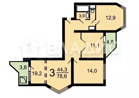 3-к. квартира, 78,6 м, 7/14 эт. - Фото 0