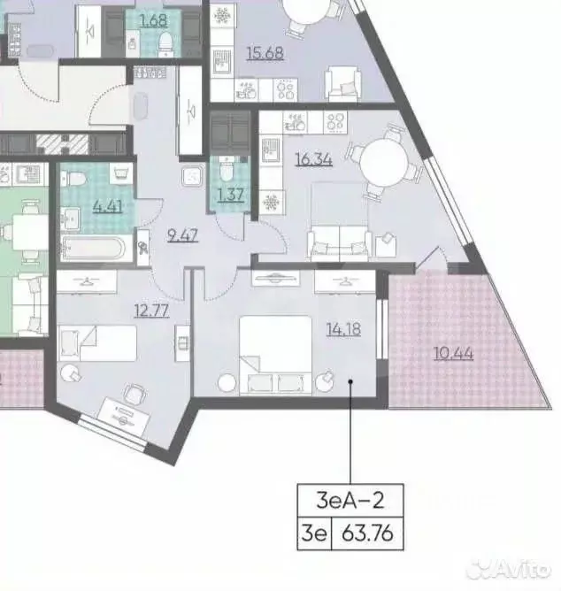 2-к кв. Санкт-Петербург просп. Крузенштерна, 2 (58.4 м) - Фото 2
