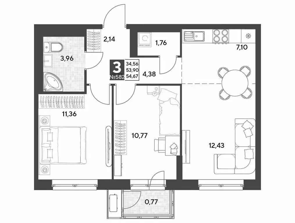 3-комнатная квартира: калуга, улица болдина, 22/1 (54.67 м) - Фото 0