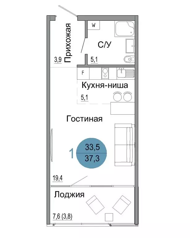 1-комнатная квартира: Керчь, ул. Колхозная (37.3 м) - Фото 0