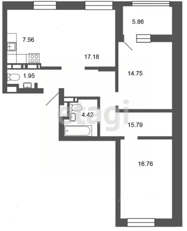 3-к кв. Татарстан, Казань ул. Гарифа Ахунова, 20 (92.0 м) - Фото 1